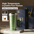 TOMIC High-Temp Crystalline Pure Titanium Coffee Cup 520ml, Insulated Travel Tumbler with Lanyard & Leather Sleeve