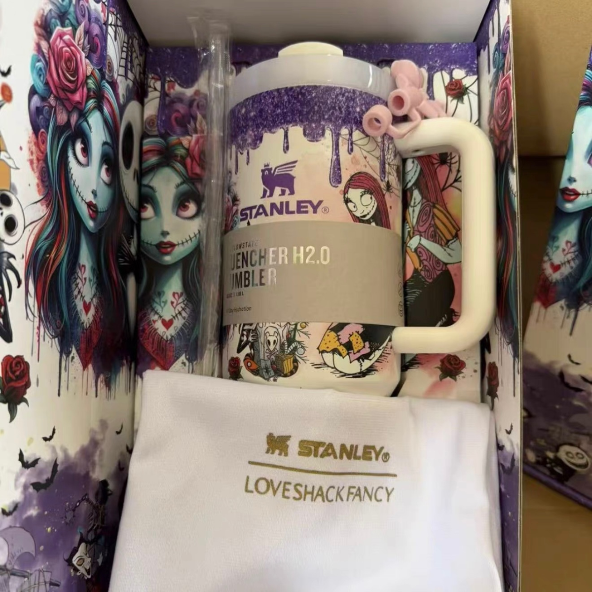 Nightmare Before Christmas 40oz Stanley Style Tumbler, Halloween Insulated Travel Mug with Lid and Straw  >